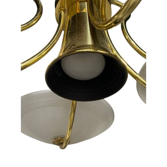 Vintage Danish Modern Brass and Frosted Glass Chandelier Light - Picture 5 of 9